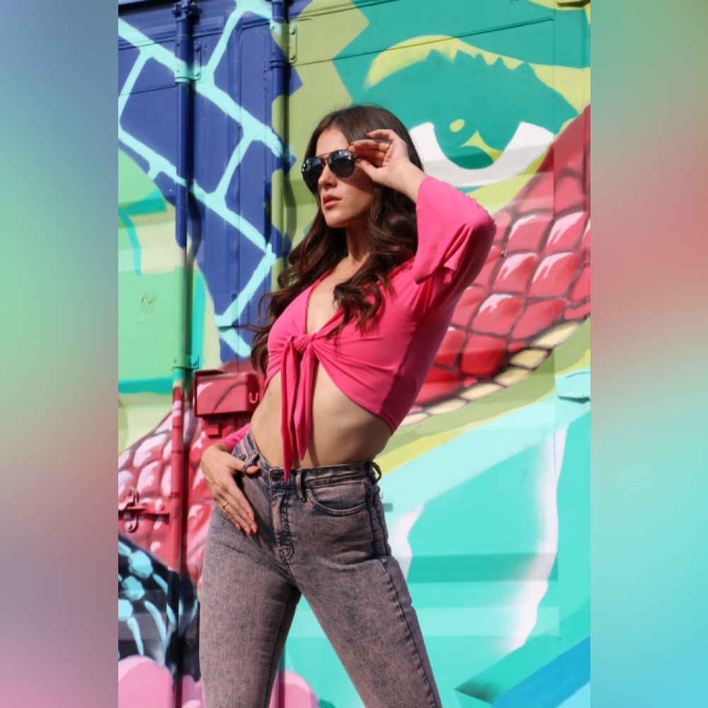 Hot pink top shop tie front top